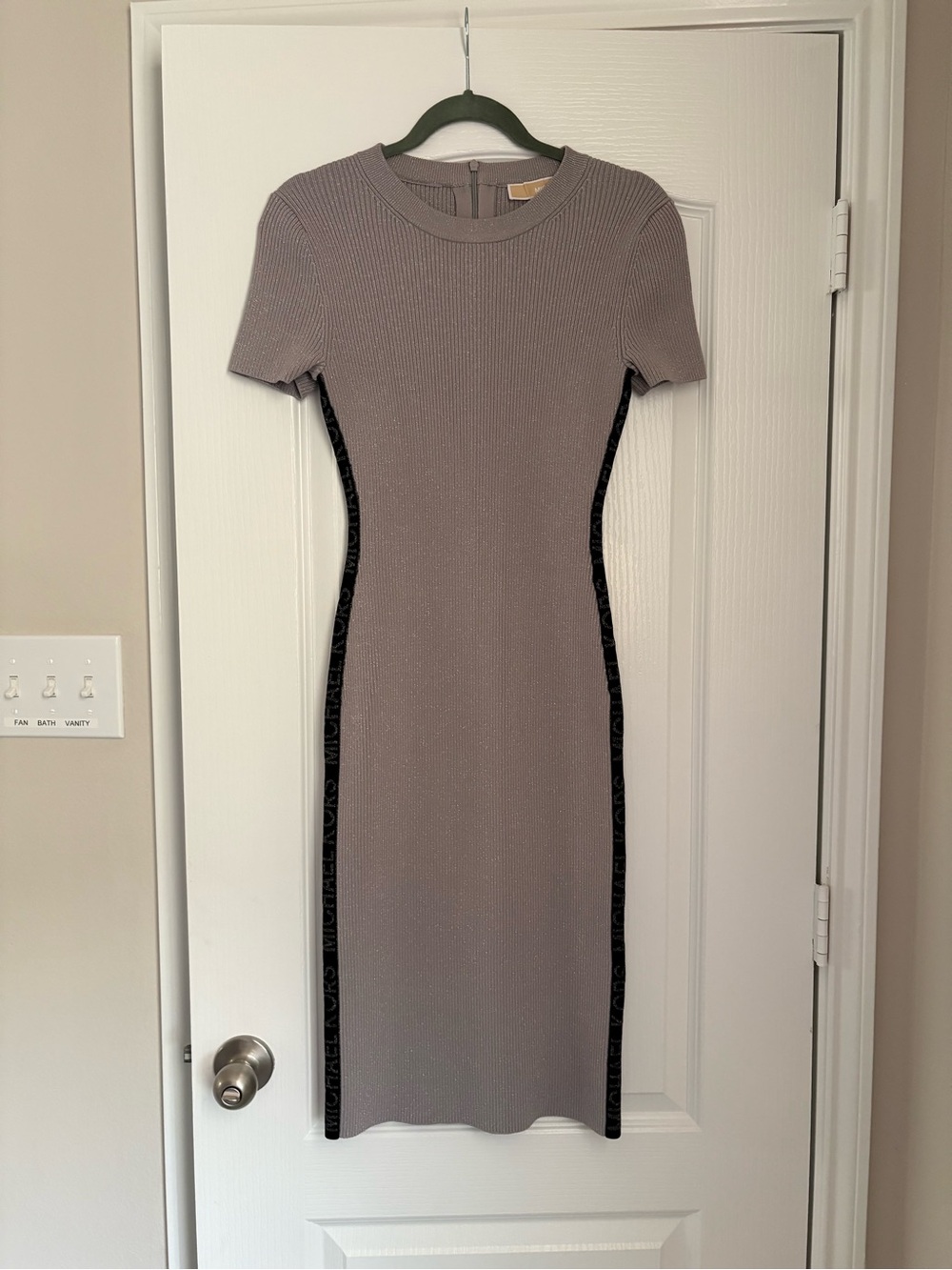 Michael Kors Taupe Logo Tape Midi Dress with Black Side Trim